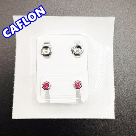 Серьги-гвоздики для прокола ушей под пистолет. CAFLON (Англия). Серебристые с розовыми ( Октябрь)кристаллами