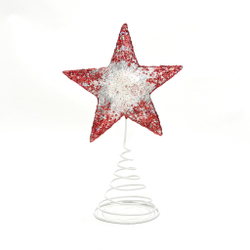 Верхушка на елку Звезда 18х30см ChristmasDeLuxe бело-красная с серебром с глиттером