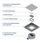 Душевой трап RGW SDR-10 квадратный, хром, металлическая крышка, горизонтальный слив (100x100)