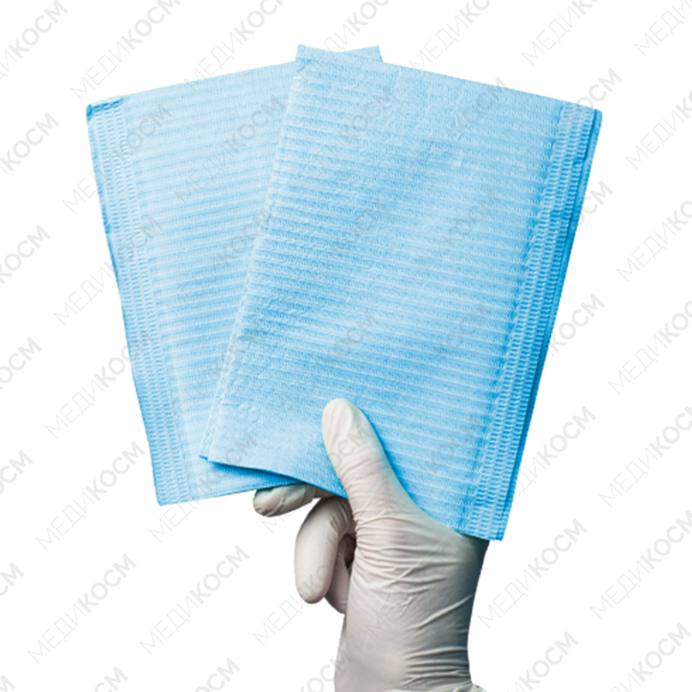 Салфетки ламинированные 33х45 см., 2-х слойные, рифлёная бумага/полиэтилен, ГОЛУБЫЕ, 500 шт/кор, Россия