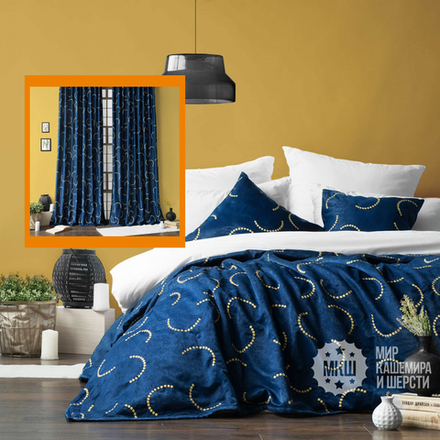 Готовые шторы и покрывало ДЖЖИМ с вышивкой (арт. BL10-290-03) - (145х270)х2 см., покрывало 230х250 см. - синий