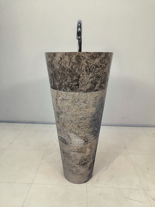 Раковина напольная из мрамора Pedestal Grey Geret MN-65924 40х40х90 из натурального камня