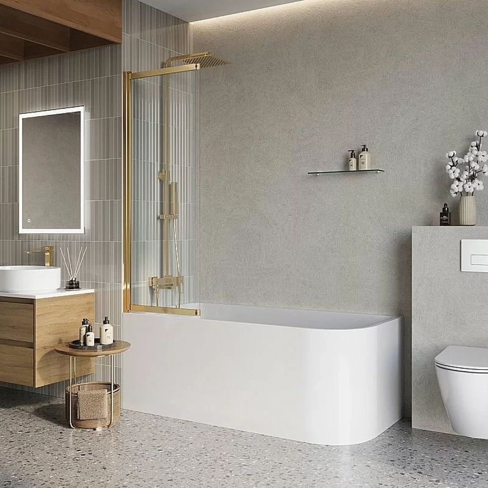 Шторка для ванны BelBagno LUCE-VF-11-100/145-C-ORO стекло прозрачное/профиль золото