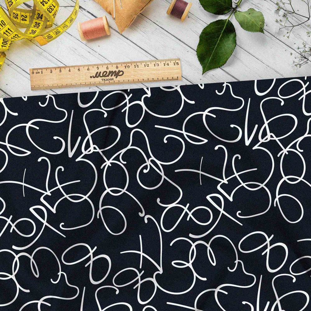 Ткань флис белые цифры на черном фоне