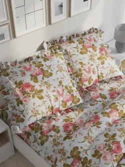 Декоративная наволочка с рюшами, оборками "Прохоровская роза(новая)" 70х70 см, 1 шт, без молнии