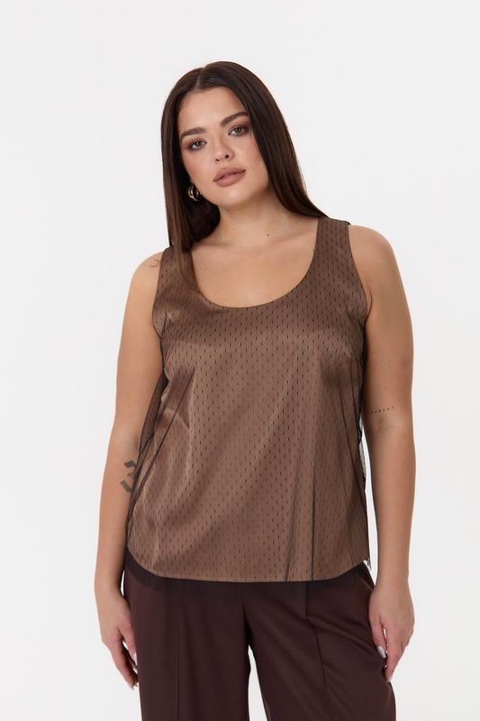 Топ двухслойный из сетки в мушку, черный