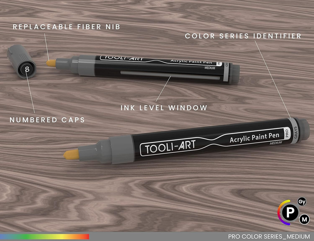 TOOLI-ART акриловые маркеры фломастеры, 22 шт., 3 мм Grays