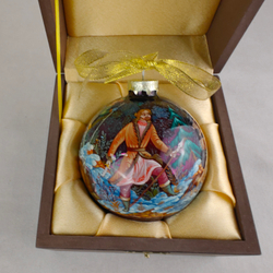 Шар новогодний с ручной росписью Палех "Охота" в футляре