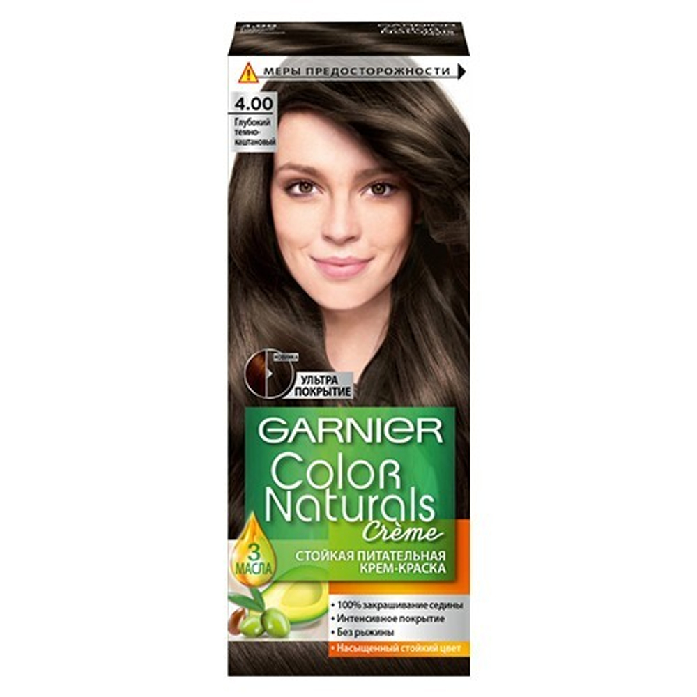 Garnier Краска для волос Color Naturals, тон №4.00, Глубокий темный каштан, 60/60 мл