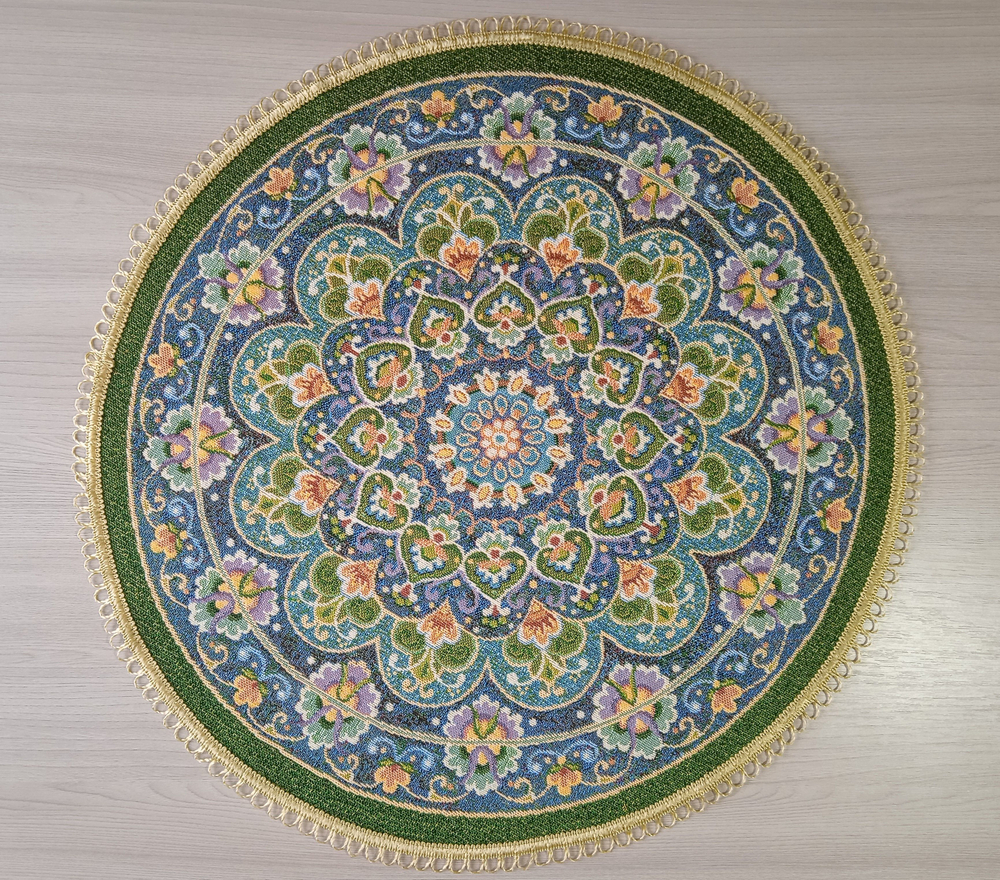 Декоративная гобеленовая салфетка Синие узоры D 54 см