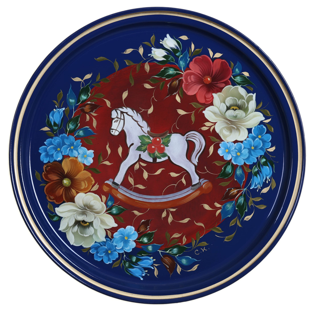 Жостовский поднос декоративный, размер 30 см (A9), металлический