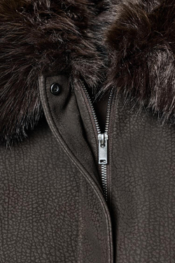 ZARA КУРТКА ИЗ ИСКУССТВЕННОЙ ЗАМШИ СО СЪЕМНЫМ ВОРОТНИКОМ, КОРИЧНЕВЫЙ