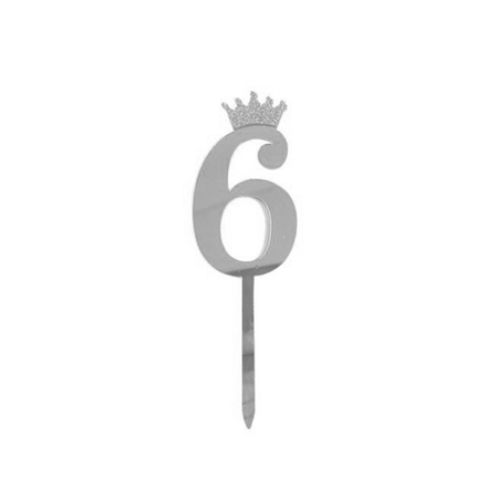 Топпер-цифра, Корона, Серебро "6", 7*18 см, 1 шт.