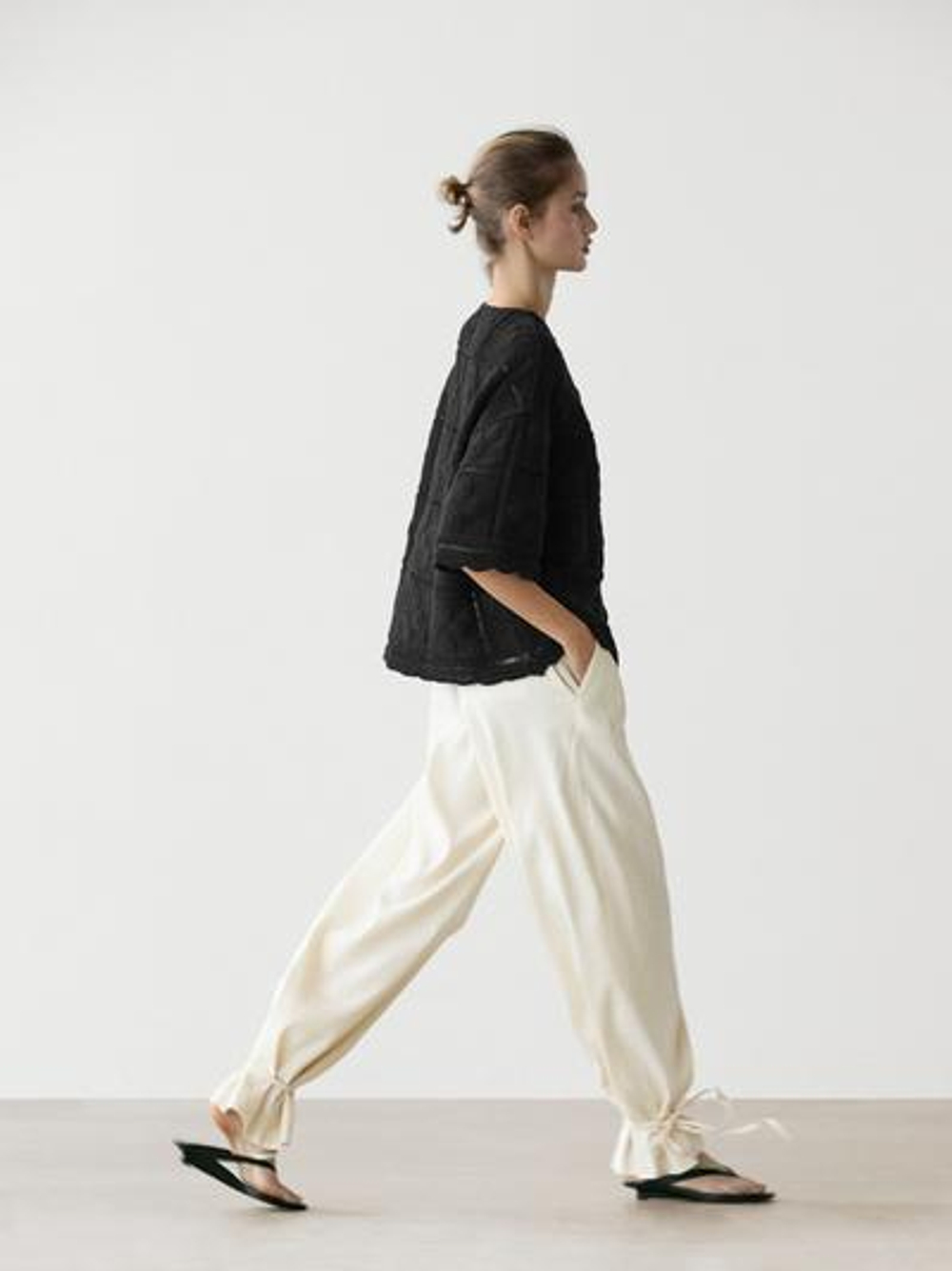 Massimo Dutti Кардиган из кружева кроше с ажурным узором, черный
