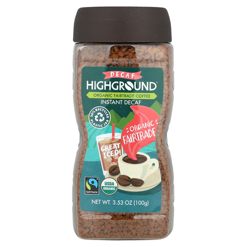 Highground Coffee, органический растворимый кофе, средняя обжарка, без кофеина, 100 г (3,53 унции)