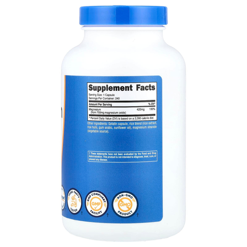 Nutricost, Оксид магния, 750 мг, 240 капсул