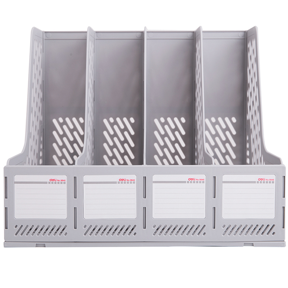 Лоток вертикальный DELI, 4 отделения, серый
