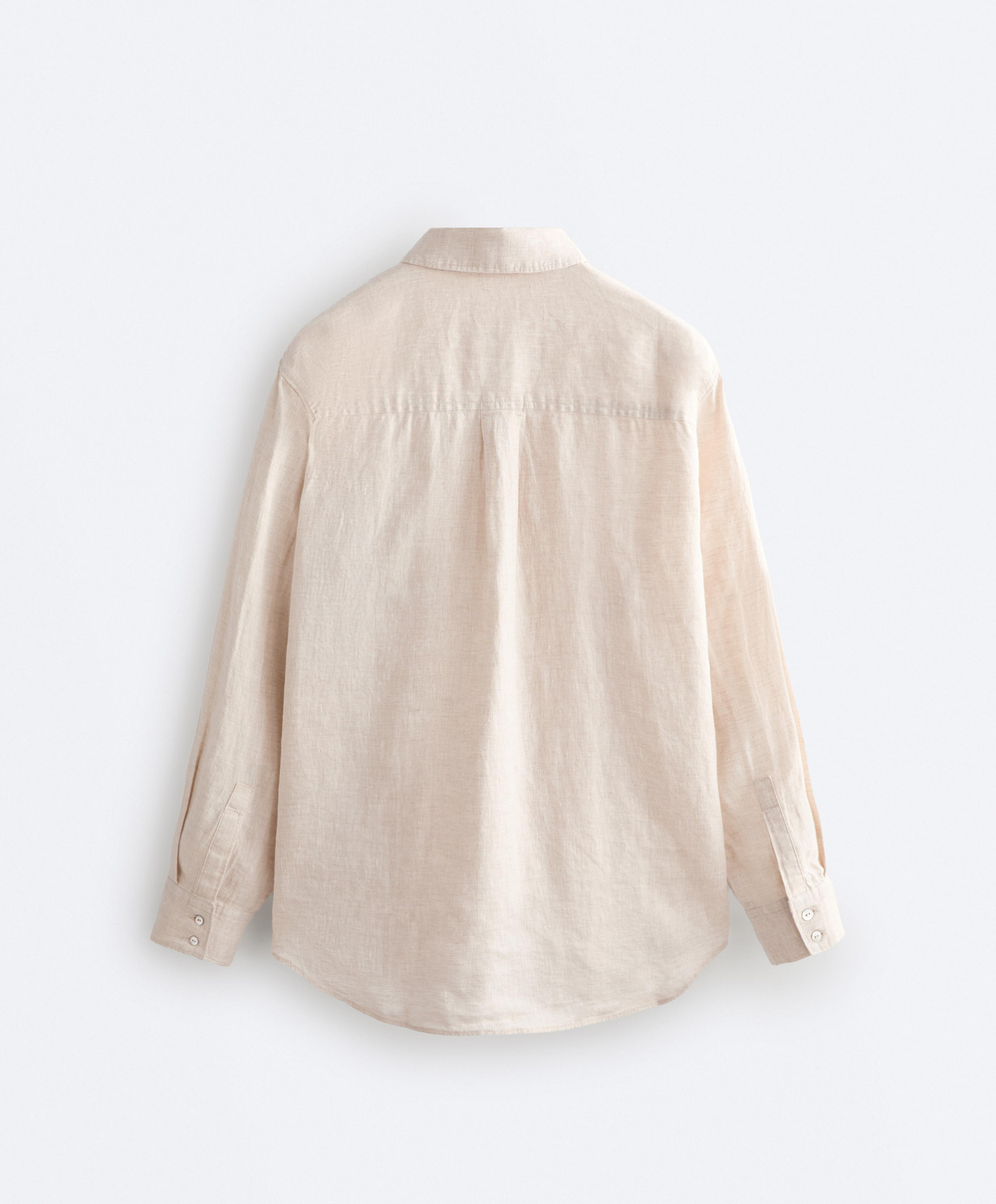 Oysho Рубашка свободного кроя из 100%-го льна, песочный меланж