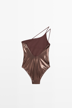 Massimo Dutti Купальник с асимметричной бретелью, коричневый