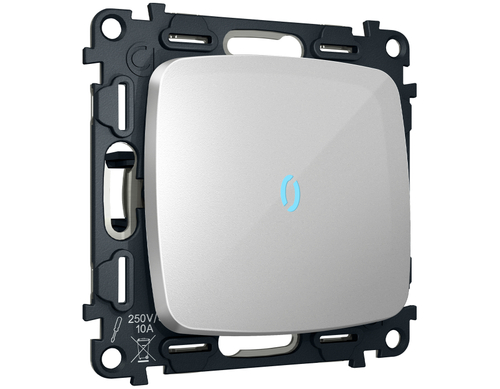 MO402060 Комплект механизма 1-кл выключателя с самовозвратом с подсветкой 10000K OMEGA Серебро глянец QUANT (OP4020, VM113, G17B)