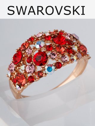 Кольцо Россыпь из красных камней Swarovski