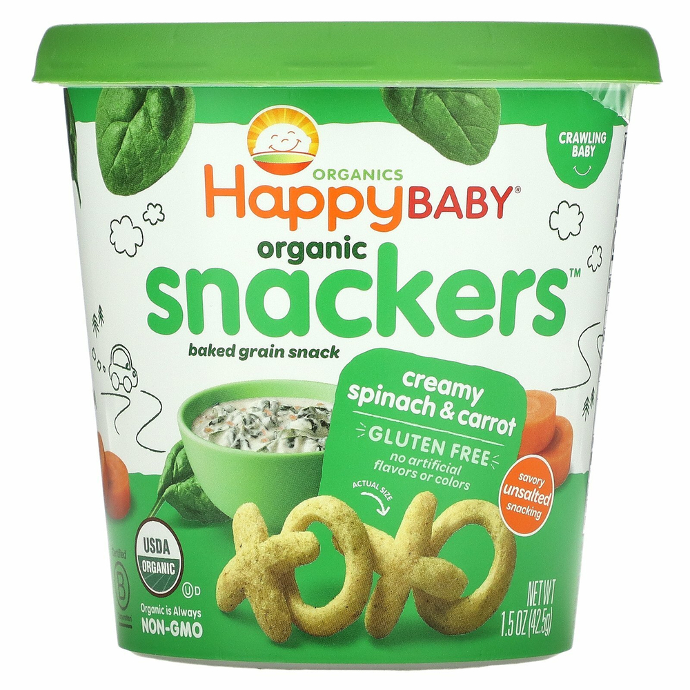 Happy Family Organics, Organic Snackers, сливочный шпинат и морковь, 42,5 г (1,5 унции)