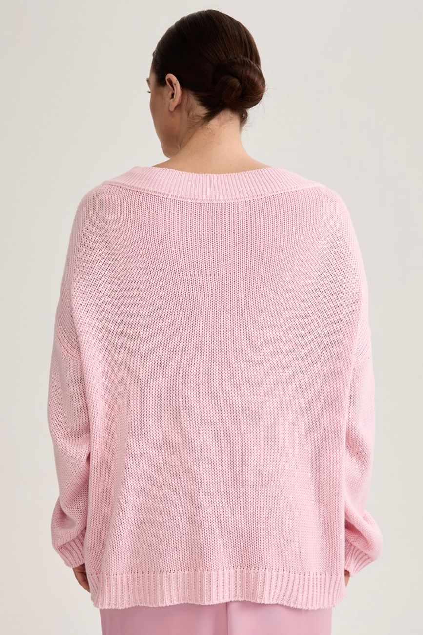 Джемпер вязаный на одно плечо, розовый