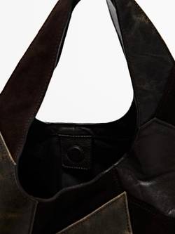 Massimo Dutti Средняя сумка из замши в стиле пэчворк, коричневый