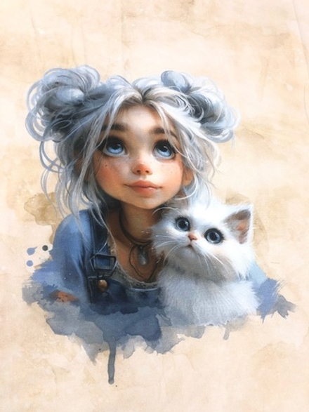 Кулирка с лайкрой Девочка и пушистый друг  Высота 75см