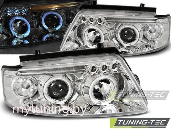 Передние фары VW Passat B5 angel eyes chrome