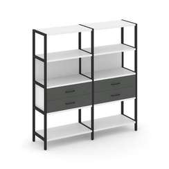 Shelf System Двухсекционный стеллаж четырехярусный с ящиками SN.STM-422 Белый/Антрацит/Металл Черный