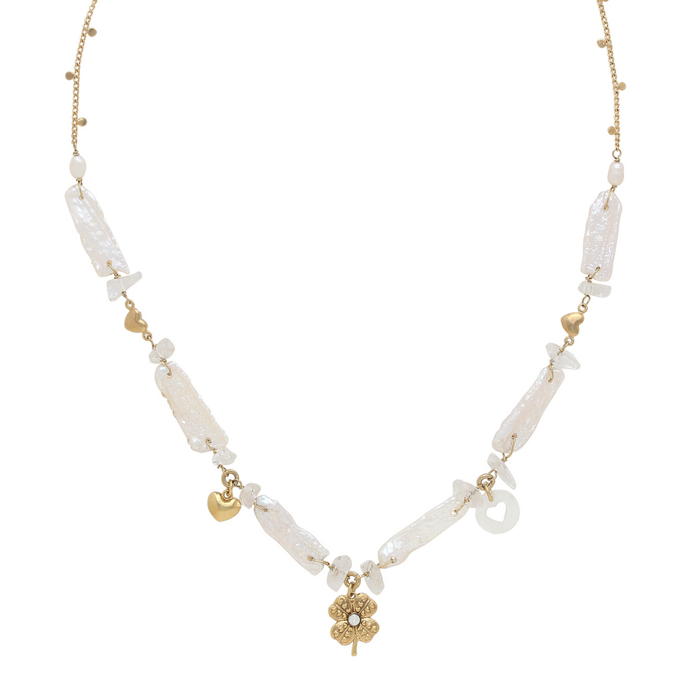 Колье Franck Herval, Bianca, с розовой раковиной, горным хрусталем, перламутром, жемчугом и стразами