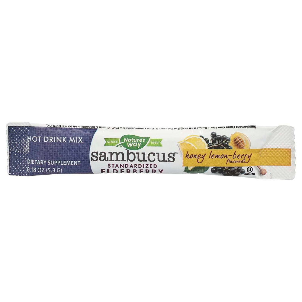 Nature's Way, Sambucus®, смесь для горячих напитков, стандартизированная бузина, мед, лимон и ягоды, 10 пакетиков по 0,18 унции