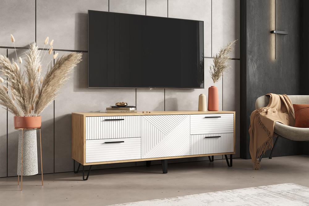 Тумба ТВ Флэш, Браш Вайт, Дуб Крафт