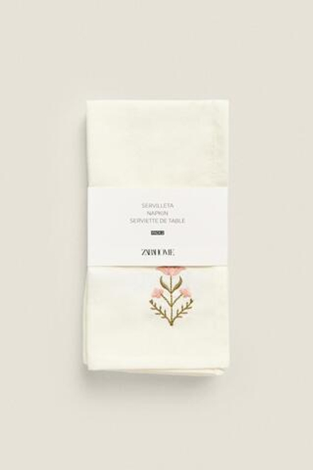 ZARA HOME САЛФЕТКА С ЦВЕТОЧНОЙ ВЫШИВКОЙ (КОМПЛЕКТ ИЗ 2 ПРЕДМЕТОВ), ЗЕЛЕНЫЙ