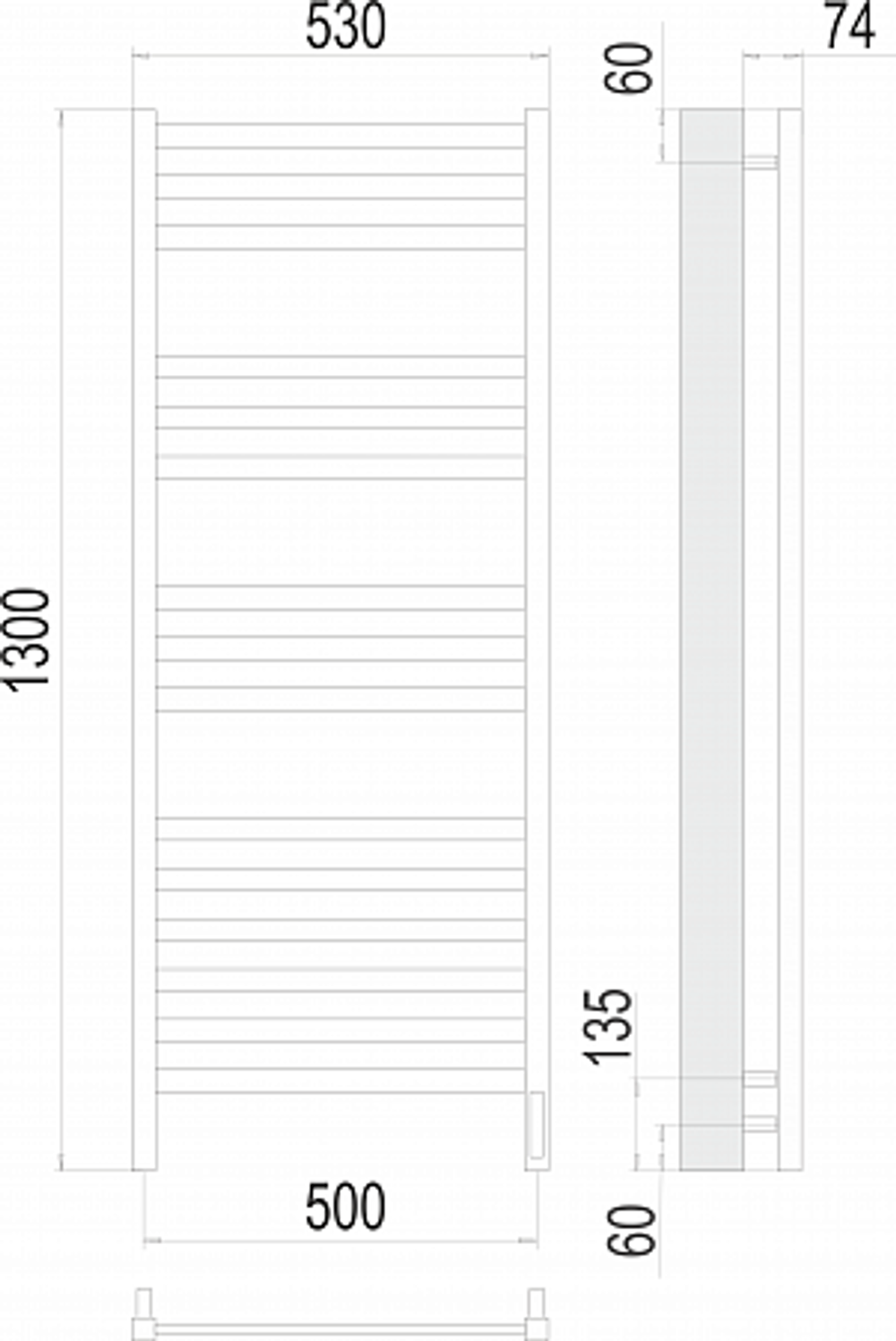 Полотенцесушитель Terminus Енисей П15 500х1300 электро (sensor quick touch)