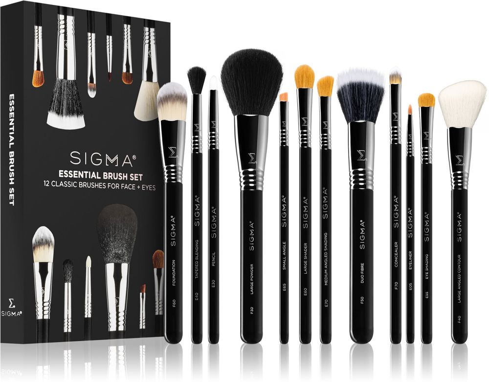 Sigma Beauty F60 фонд 1 шт. + E40 конические смешивание 1 шт. + E30 карандаш 1 шт. + F30 большой порошок 1 шт. + E65 малый угол 1 шт. + E60 большой шейдер 1 шт. + E70 средний угловой затенение 1 шт. + F50 Duo Fibre 1 шт. + F70 корректор 1 шт. + E05 подводка для глаз 1 шт. + E55 глаз затенение 1 шт. + F40 большой угловой контур 1 Essential