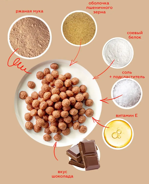 Сухой завтрак Хрустлайт с белком, клетчаткой и шоколадом / 100 г / Сибирская клетчатка