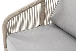 "Канны" диван 2-местный плетеный из роупа, каркас алюминий светло-серый (RAL7035) шагрень, роуп серый меланж круглый, ткань серая 017