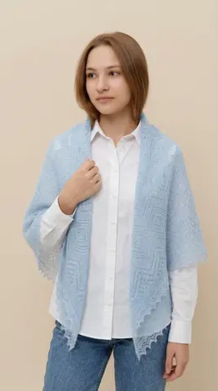 Оренбургский пуховый платок-паутинка А130-04 голубой