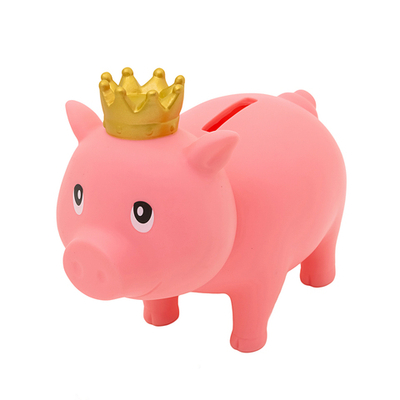 Розовая в короне, свинка-копилка
