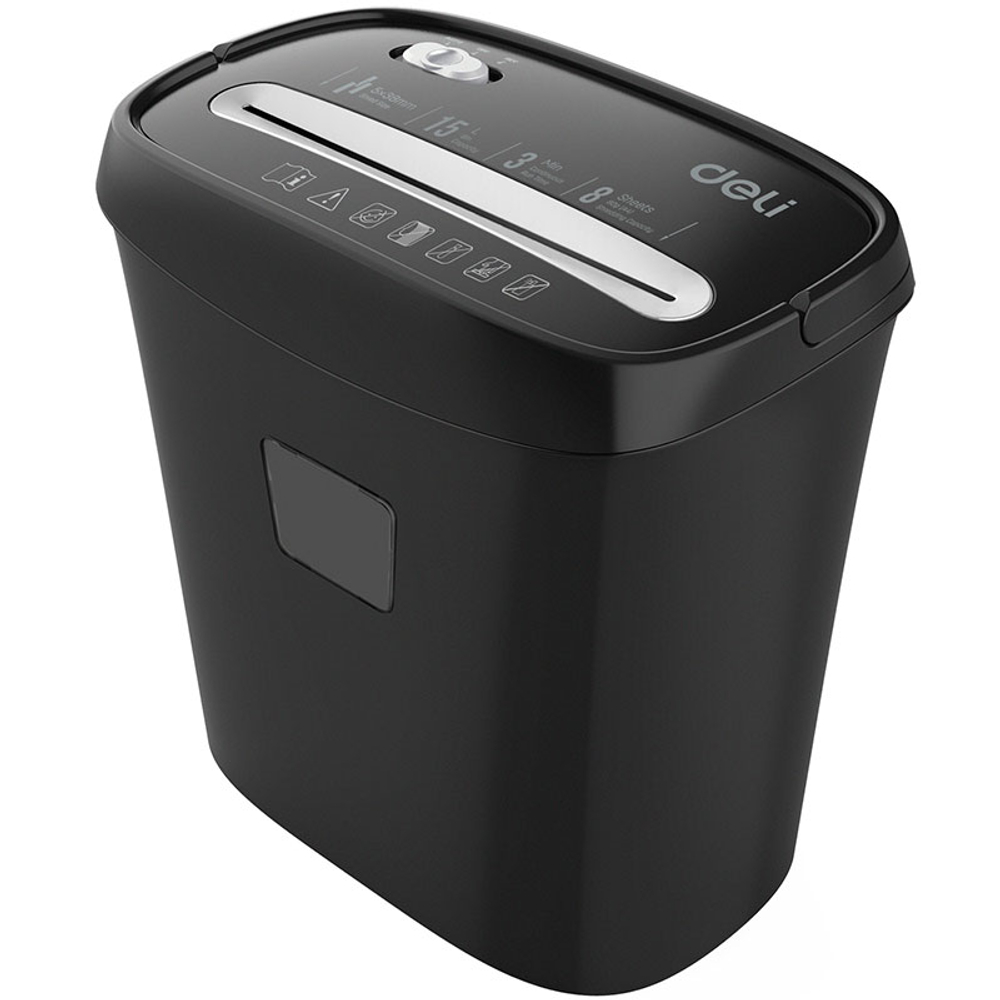 Шредер Deli, 3 уровень секретности (5х38мм), 8 листов, 15 литров