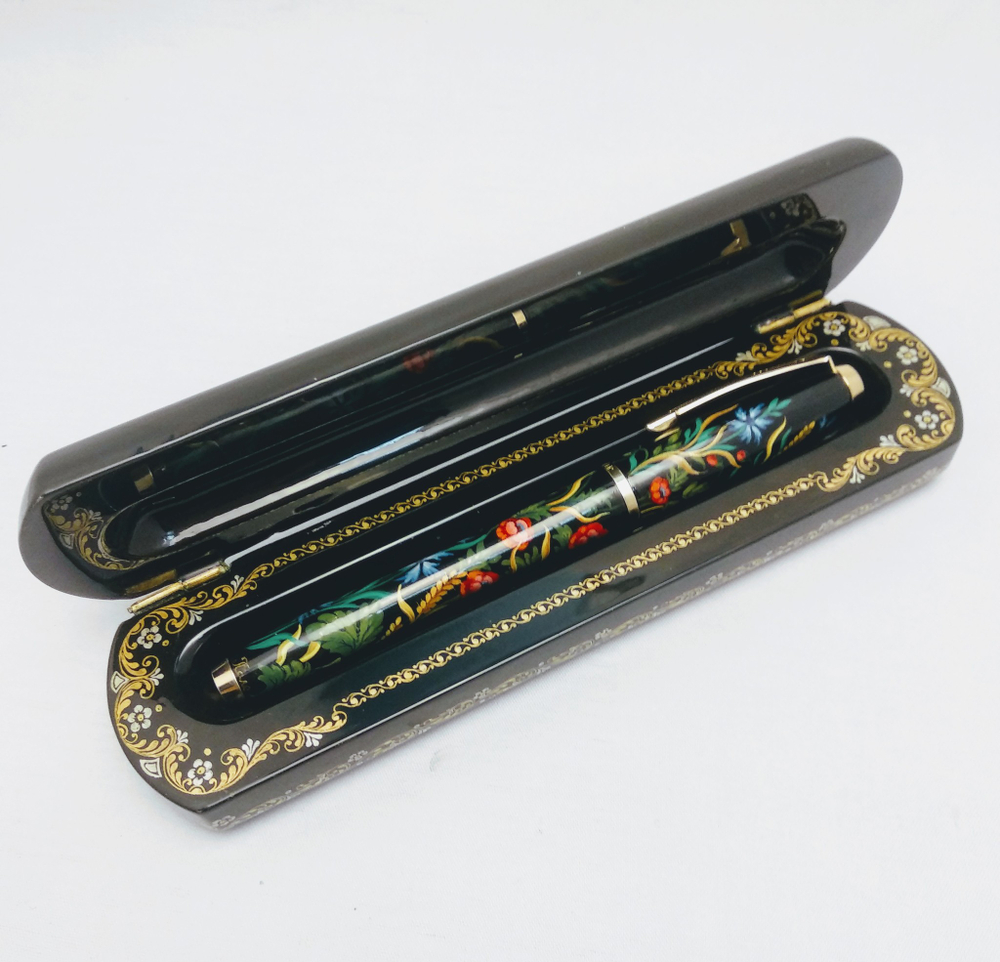 Ручка расписная  Паркер в шкатулке "Пшеница с маками" худ. А. Чигарева