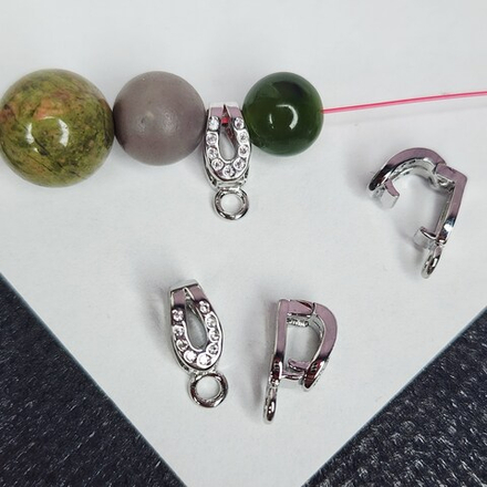 Бейл зажимной, фианит, для подвесок, родий, р-р 11мм, люкс фурнитура, штучно