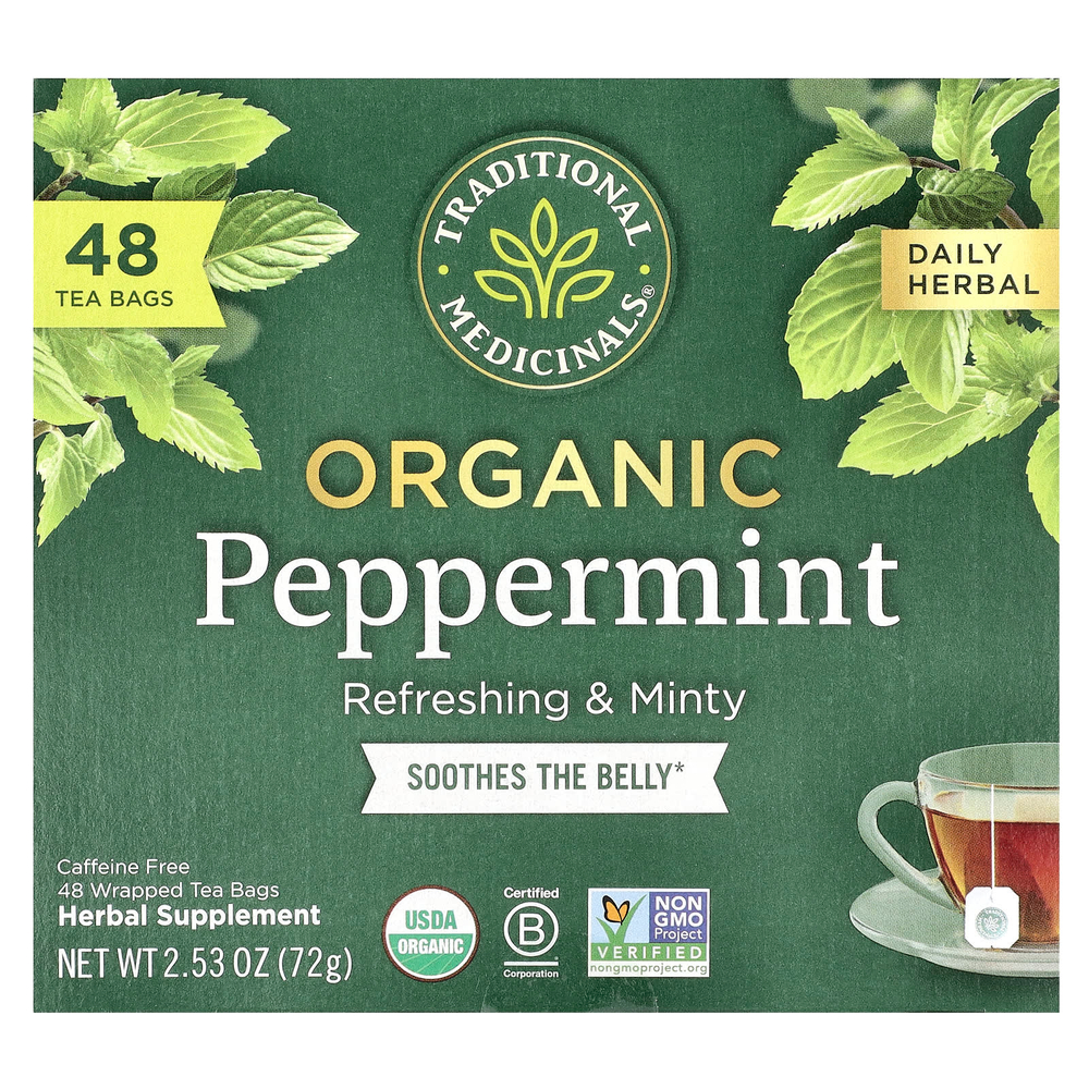Traditional Medicinals, органическая перечная мята, без кофеина, 48 чайных пакетиков, 72 г (2,53 унции)