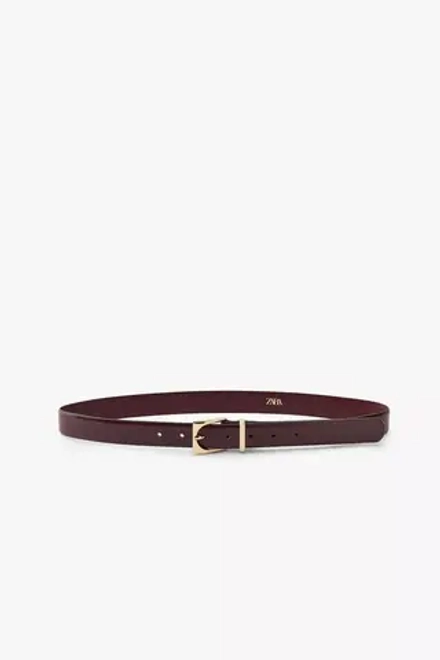 ZARA КОЖАНЫЙ РЕМЕНЬ С ПРЯЖКОЙ ГЕОМЕТРИЧЕСКОЙ ФОРМЫ, БОРДОВЫЙ