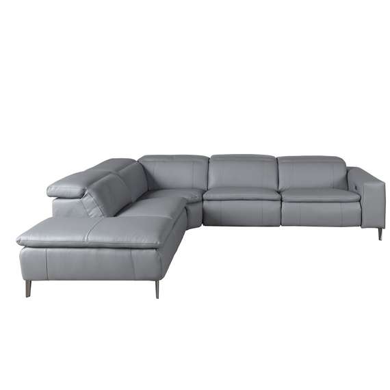 5-местный диван с реклайнером 6218 с левым шезлонгом из серой кожи