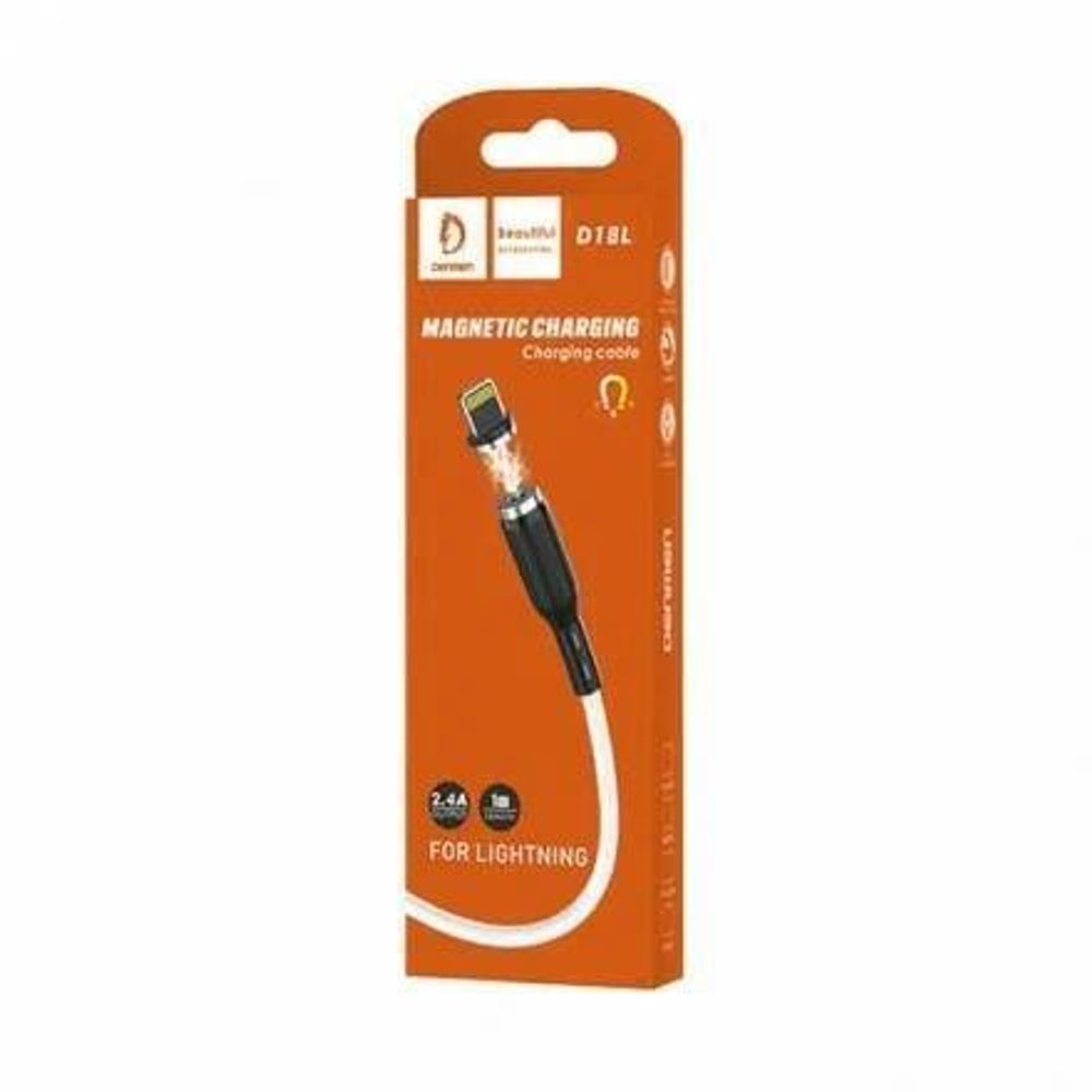 Кабель DENMEN D18L USB-Lightning 2.4A 1м магнитный PVC White