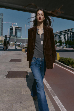 ZARA ПРЯМОЙ БЛЕЙЗЕР ИЗ 100% КОЖИ, КОРИЧНЕВЫЙ