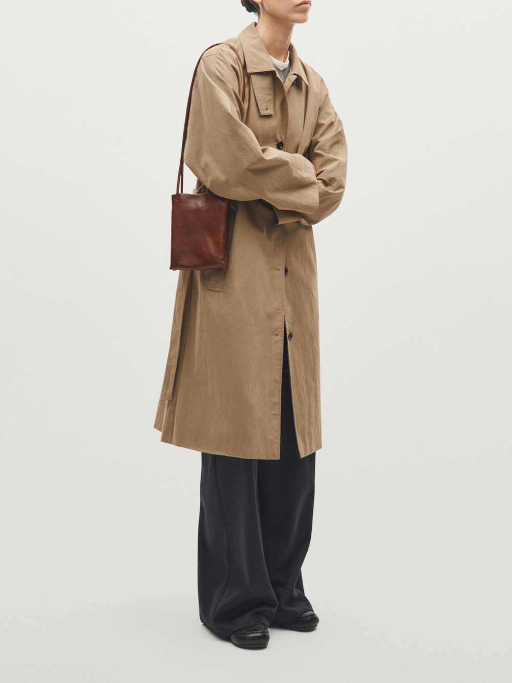 Massimo Dutti Сумка через плечо из кожи наппа, коричневый